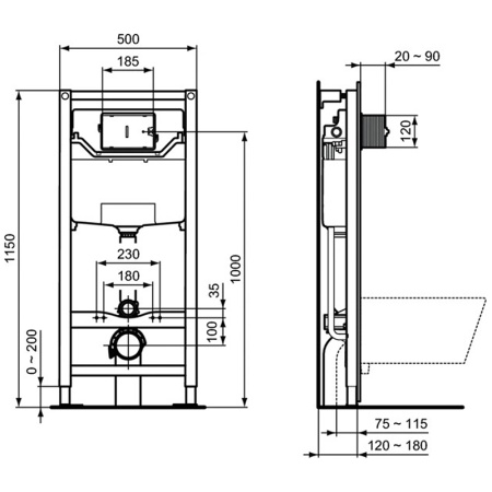 Комплект унитаза с инсталляцией Ideal Standard Prosys Tesi R030501 с сиденьем Микролифт и клавишей смыва Хром