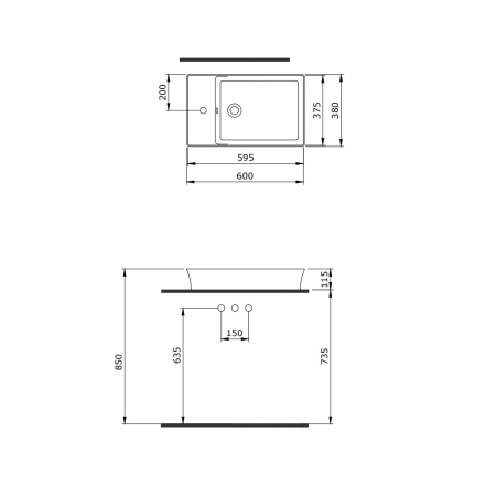 Раковина BERGES Ego SL накладная, 60x38 см, отверстие под смеситель сбоку