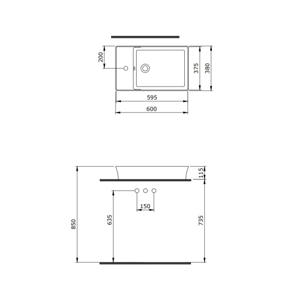 Раковина BERGES Ego SL накладная, 60x38 см, отверстие под смеситель сбоку