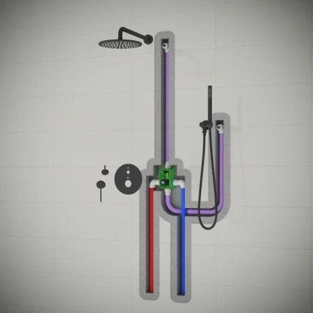 Душевой комплект Timo Saona SX-2369/18SM 250 мм, со смесителем, вороненая сталь