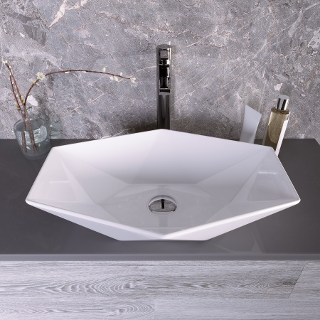 Раковина Grossman, GR-3030, белая, накладная, фаянс, 60х41,5х15 см