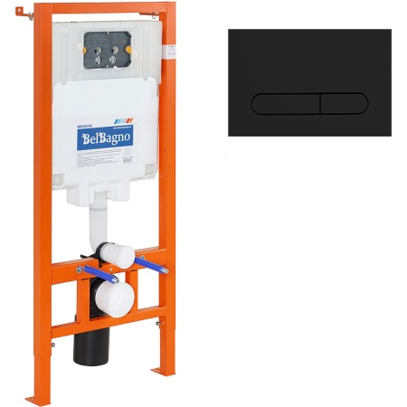 Комплект унитаза с инсталляцией BelBagno Colorato BB062CHR-MB/BB062SC-MB/BB002-80/BB007-PR-NERO.M с сиденьем Микролифт и Черной матовой клавишей смыва
