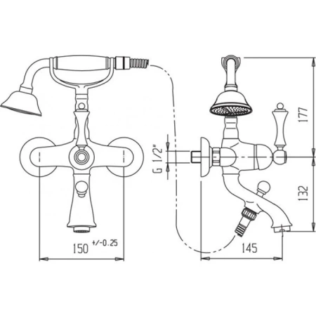 Смеситель на борт ванны с ручным душем Золото 24 карат, ручка белая Cezares Margot MARGOT-PBV-03/24-Bi