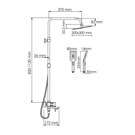 Душевой гарнитур WasserKRAFT "A177", вертикальный, покрытие хром