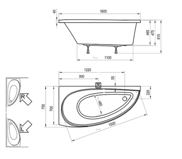 Акриловая ванна Avocado Ravak 160 x 75 L CQ01000000