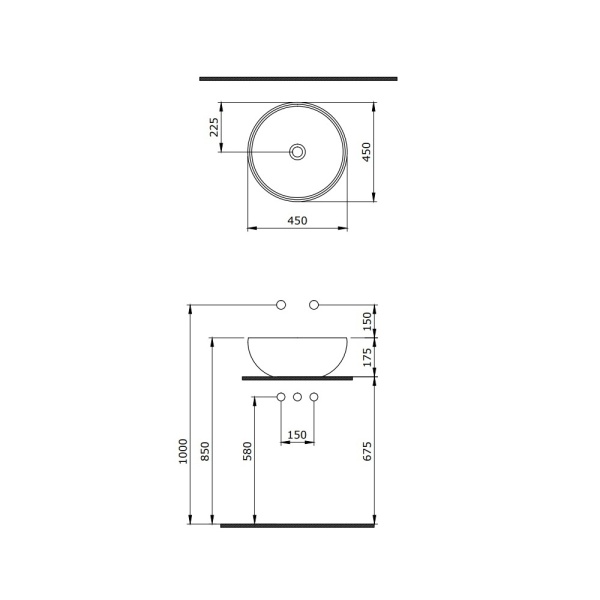 Раковина BERGES Mascon накладная, Ø 45 см, матовый серый, без отверстия под смеситель