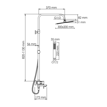 Душевой комплект WasserKRAFT A177, латунь, тропический дождь