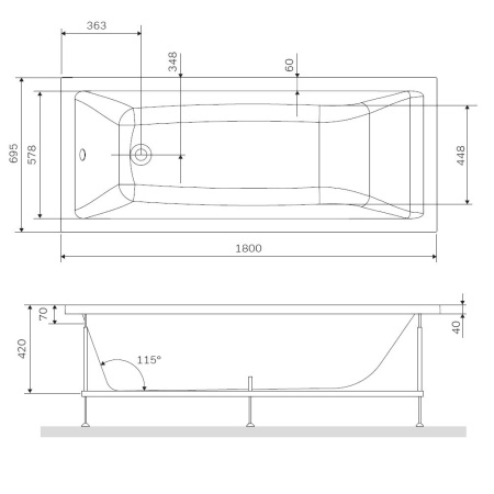 W93A-180-070W-R Gem каркас для ванны 180х70 см