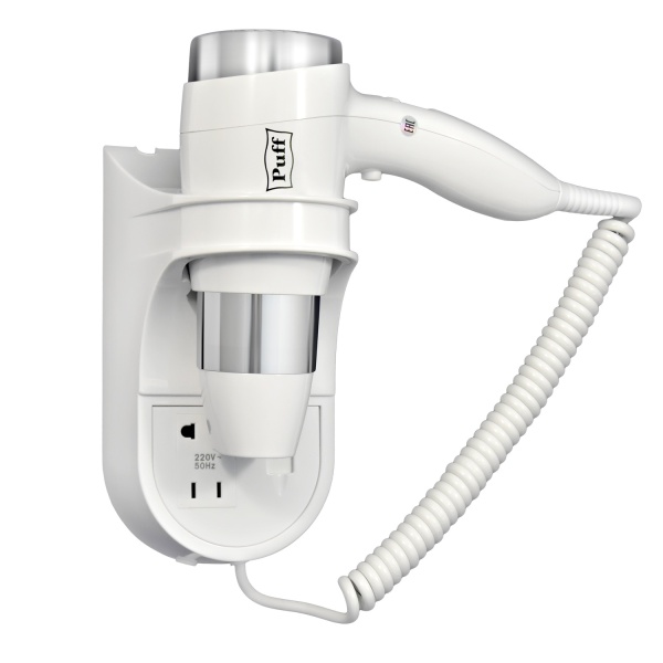 Фен для волос настенный "Puff-1600В", белый, 1,6 кВт,  с розеткой