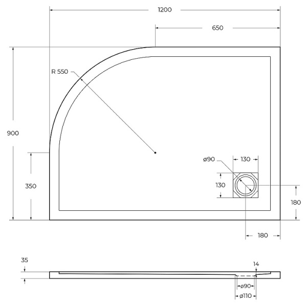 Душевой поддон из искусственного камня BelBagno Uno 120x90 L TRAY-MR-UNO-RH-120/90-550-35-W-L Белый