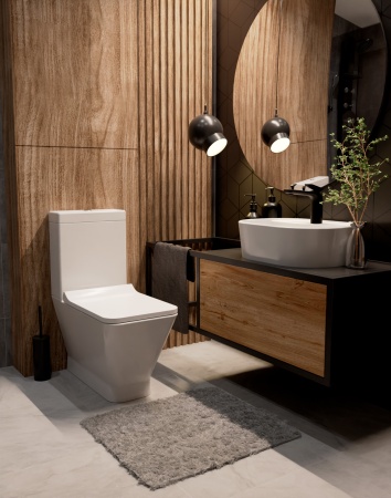 AQM1005 Унитаз напольный Rimless c сиденьем SoftClose, горизонтальный выпуск. 620x345x415мм