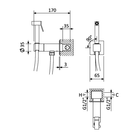 Гигиенический душ CEZARES PORTA-DIF-01, с рычажным смесителем, хромированный, вертикальный монтаж