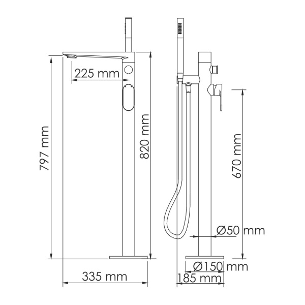 Смеситель для ванны WasserKRAFT Elbe 7421, напольный, латунь