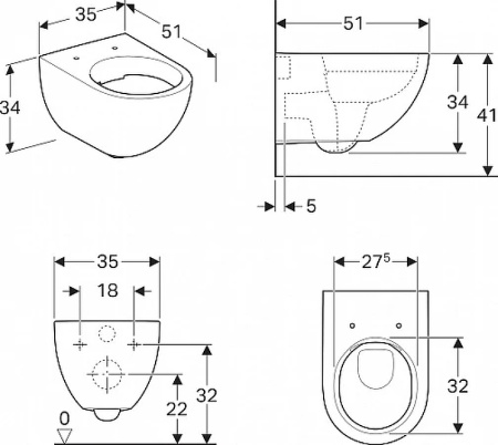 Унитаз Geberit (Keramag) Acanto 500.600.01.2 подвесной без сиденья