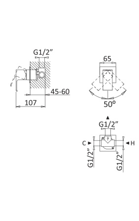 Смеситель для душа CEZARES "Porta-DIM", встраиваемый, латунь, хром