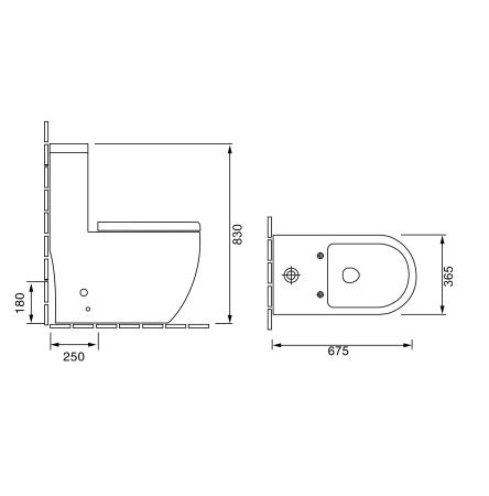 Унитаз GR-4496S Style (675*365*830) МОНОБЛОК напольный с тонкой крышкой, 1 место