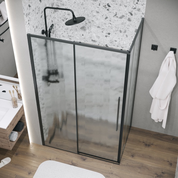 Душ.ограждение 120.K33.01.1470.21.02 Galaxy (140*70*195) черный матовый, стекло шиншилла, 2 мест