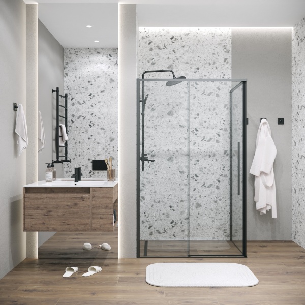 Душ.ограждение 120.K33.01.1490.21.00 Galaxy (140*90*195) черный матовый, стекло прозрачное, 2 места