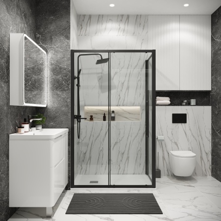 Душ.ограждение 120.K33.02.1080.21.00 Cosmo (100*80*195) черный матовый, стекло прозрачное, 2 места