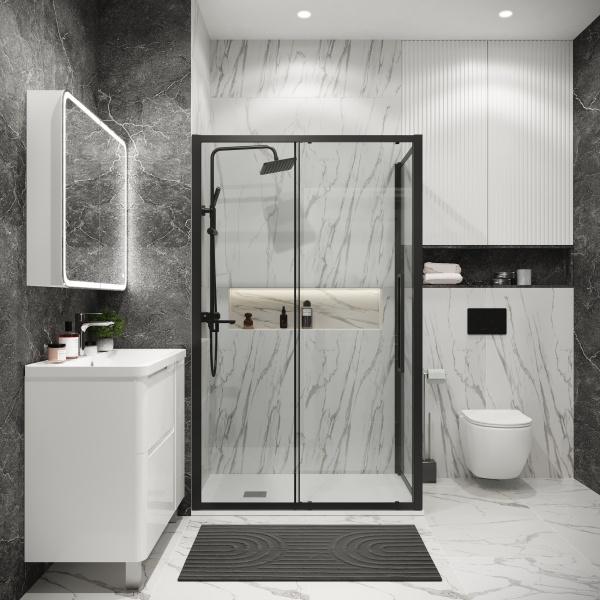 Душ.ограждение 120.K33.02.1080.21.00 Cosmo (100*80*195) черный матовый, стекло прозрачное, 2 места