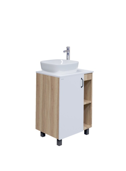 Тумба без раковины напольная "ФЛАЙ-60 см" дуб сонома/белая (ум.Фостер-60)