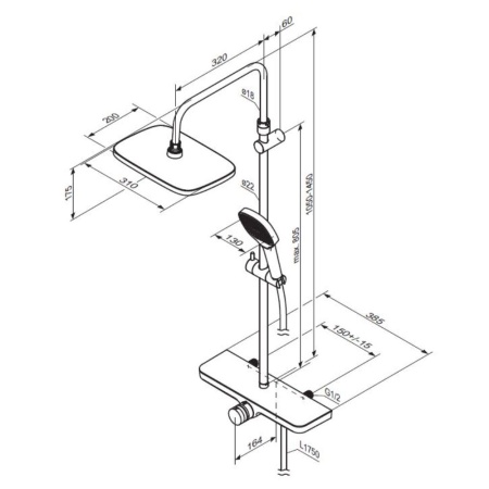 940730000 Merkur душевая система с ванно-душевым смесителем-полкой и прогрессивным картриджем, хром