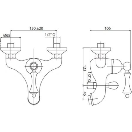 Смеситель на борт ванны с ручным душем Золото 24 карат, ручка белая Cezares Margot MARGOT-PBVM-03/24-Bi