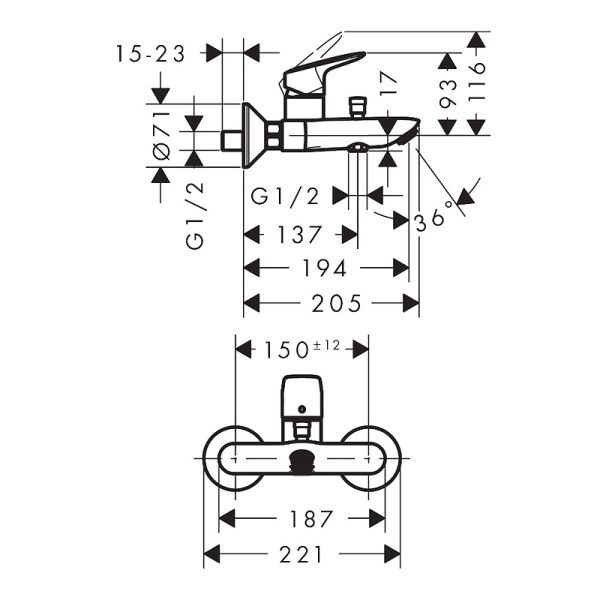Смеситель для ванны Hansgrohe "Logis" 71400670, черный, матовый, керамический картридж