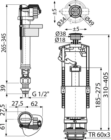 Механизм смыва для бачка AlcaPlast SA2000S 1/2" CHROM