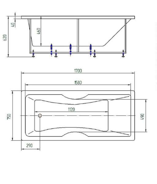 Акриловая ванна Aquatek Феникс 170x75 FEN170-0000043 без гидромассажа с фронтальной панелью с каркасом (разборный) со слив-переливом (слева)