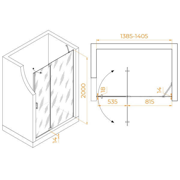 Душевая дверь RGW Hotel HO-014Gr, профиль ALUSTRONG, распашная, прозрачная, 200 см