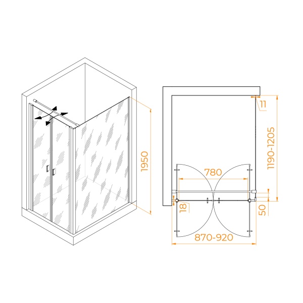 Душевой уголок RGW PA-144B (PA-104B+Z-050-2B+O-104B)