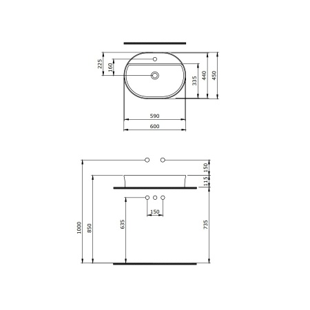 Раковина BERGES Ego SL накладная овал 60х45 см, с отверстием под смеситель