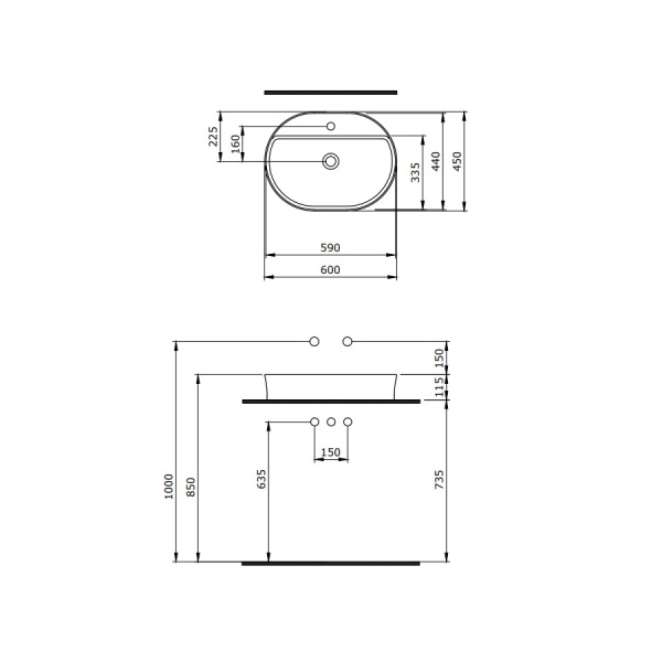 Раковина BERGES Ego SL накладная овал 60х45 см, с отверстием под смеситель