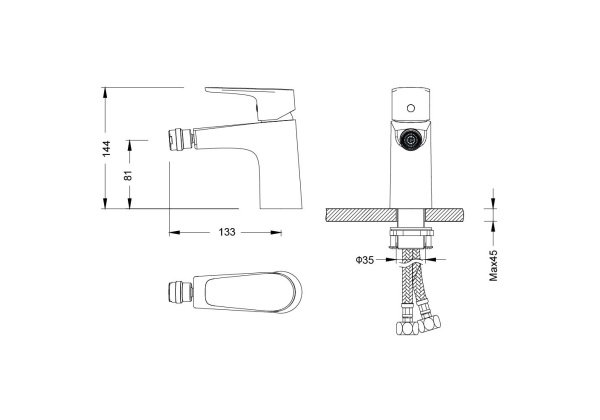 Смеситель AQUATEK БЕТТА AQ1118MB, для биде, система быстрого монтажа, матовый, черный