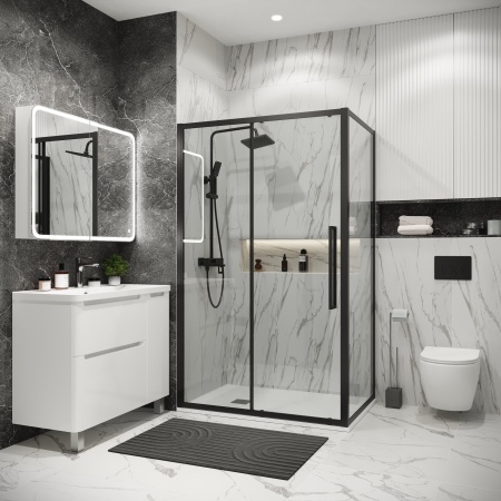 Душ.ограждение 120.K33.02.1080.21.00 Cosmo (100*80*195) черный матовый, стекло прозрачное, 2 места