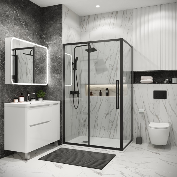 Душ.ограждение 120.K33.02.1080.21.00 Cosmo (100*80*195) черный матовый, стекло прозрачное, 2 места