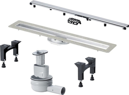 753160 Advantix Basic Set душевой лоток (нерж.сталь) 800 мм в комп. с сифоном 0.5 л/сек, ножками, дизайн решеткой ER10 (глянцевая); модель 4983.10