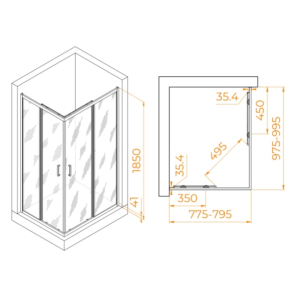 Душевой уголок RGW Passage PA-146, двухстенный, угловой, с вентиляцией, 50х185 см
