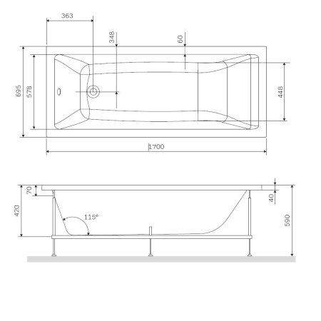 W93A-170-070W-R Gem каркас для ванны 170х70 см
