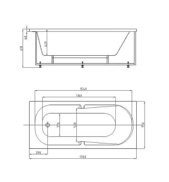 Акриловая ванна Aquatek Лея 170x75 LEY170-0000057 без гидромассажа с фронтальной панелью с каркасом (разборный) со слив-переливом (справа)