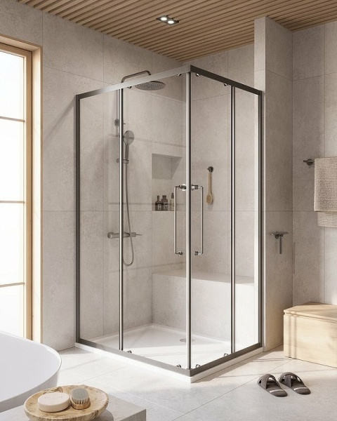 Душевой уголок Cezares Relax-304 120x90 RELAX-304-AH-2-120/90-C-GM профиль Оружейная сталь стекло прозрачное