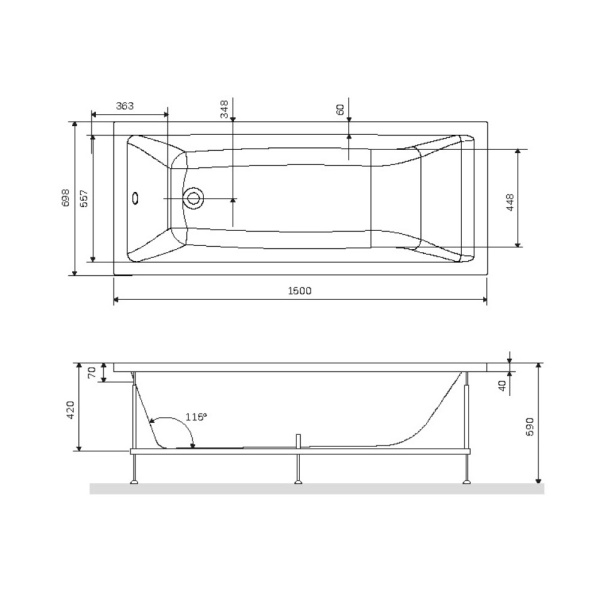 W93A-150-070W-R Gem каркас для ванны 150х70 см