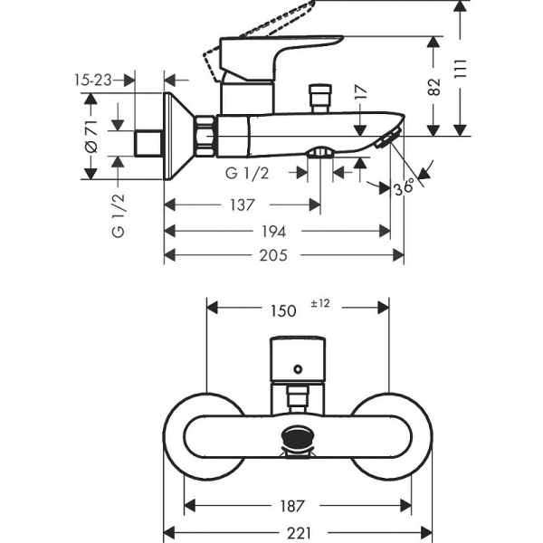 Смеситель для ванны Hansgrohe Talis E 71740340 Шлифованный черный хром