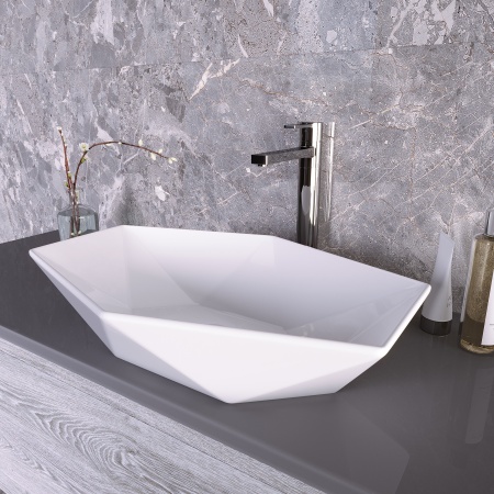 Раковина Grossman, GR-3030, белая, накладная, фаянс, 60х41,5х15 см