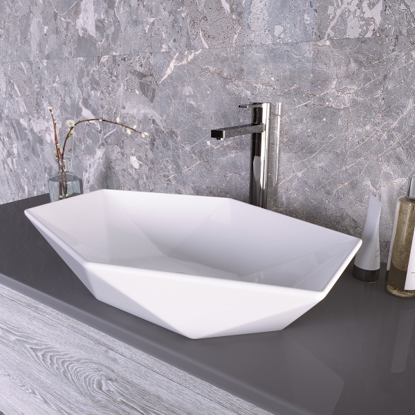 Раковина Grossman, GR-3030, белая, накладная, фаянс, 60х41,5х15 см