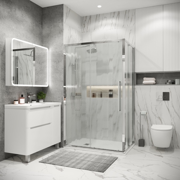 Душ.ограждение 120.K33.02.1090.10.02 Cosmo (100*90*195) хром, стекло шиншилла, 2 места