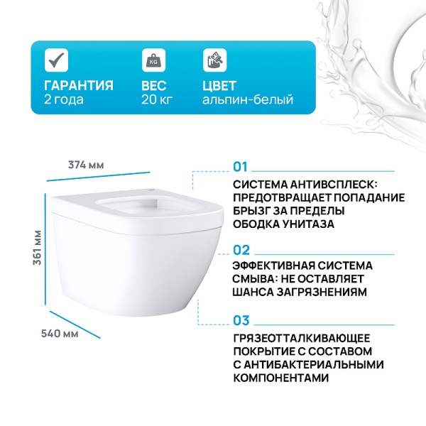 Унитаз Grohe Euro Ceramic 39328000 подвесной без сиденья