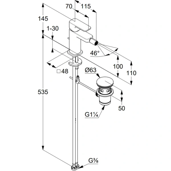 Смеситель для биде Kludi Renon 422165375 с донным клапаном, белый матовый