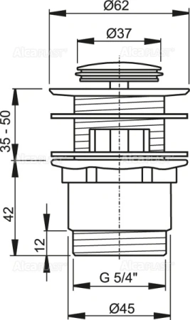 Донный клапан сифона для умывальника CLICK/CLACK 5/4″ AlcaPlast A39 цельнометаллический с переливом и малой заглушкой